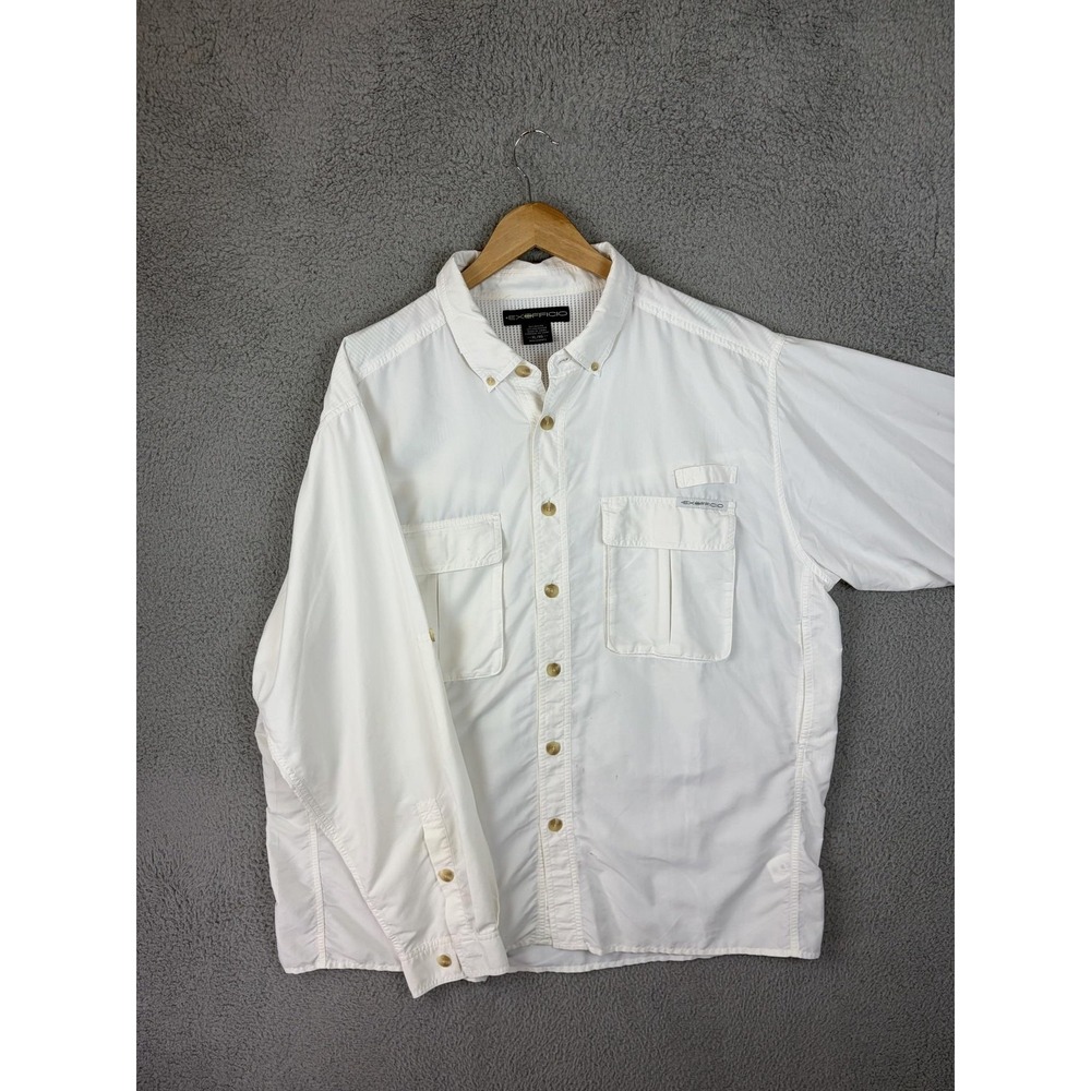 ExOfficio Shirt Mens XL White Short Sleeve Vented Fishing Performance Quick Dry